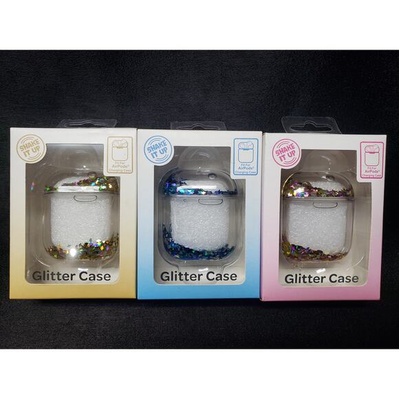 Shake It Up AirPods Charging Casey Shakey Glitter Case Holder Gold Pink Blue 3p - Picture 2 of 10